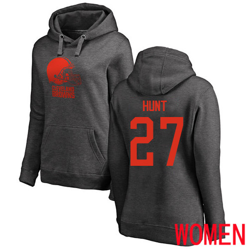 Cleveland Browns Kareem Hunt Women Ash Jersey 27 NFL Football One Color Pullover Hoodie Sweatshirt